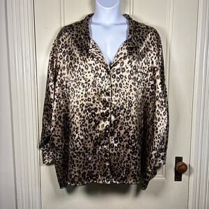 Amoureuse Pajama Top 5X Leopard Print Satin Glam Sexy